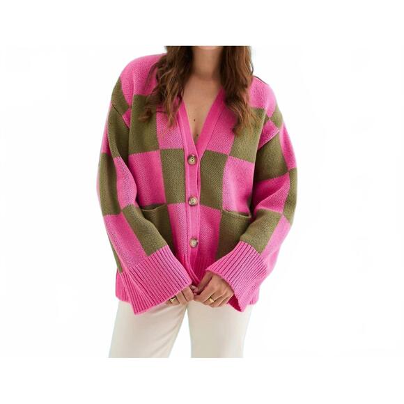 CARA & THE SKY Sweaters - NEW CARA & THE SKY candice checked cardigan in fuchsia pink